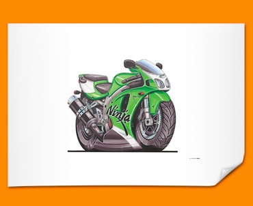 Kawasaki ZX7R Ninja Motorbike Bike Caricature Illustration Poster - Automotive - Posters - By Product